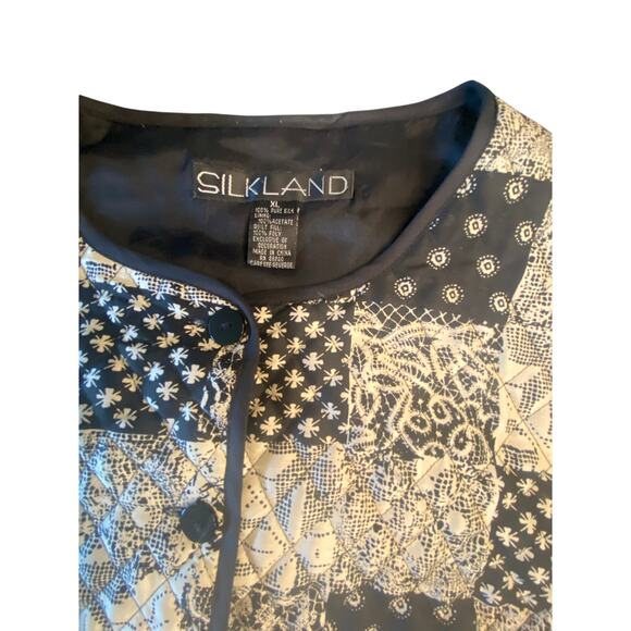 Vintage Silkland Quilted Patchwork Jacket Black Cream Floral Geometric XL - Picture 4 of 6